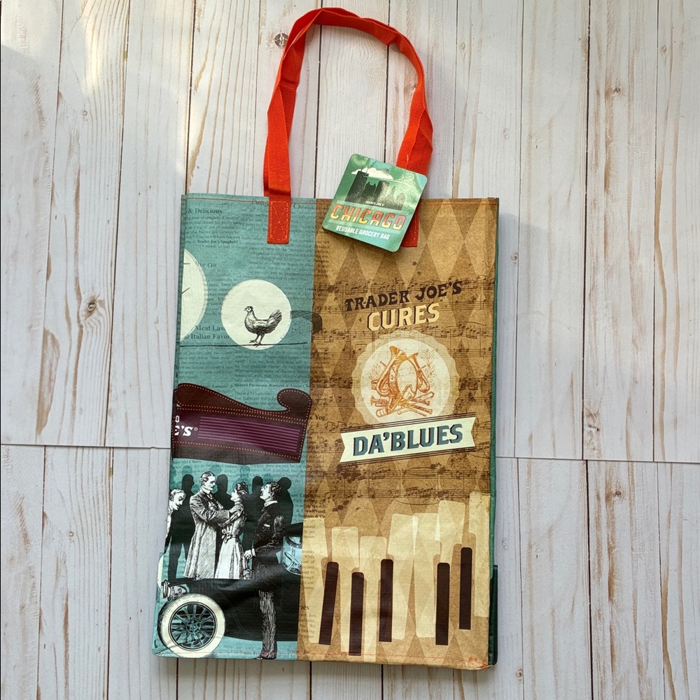 Trader Joe's CHICAGO DA BLUES Reusable Grocery Bag 6 Gallon Polypropylene NEW
